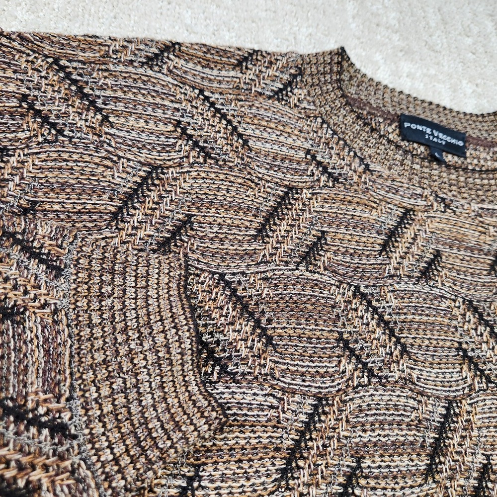 Vintage Grandpa Sweater Men Large Geometric Chunky Knit Crewneck Italy Made - Picture 4 of 9